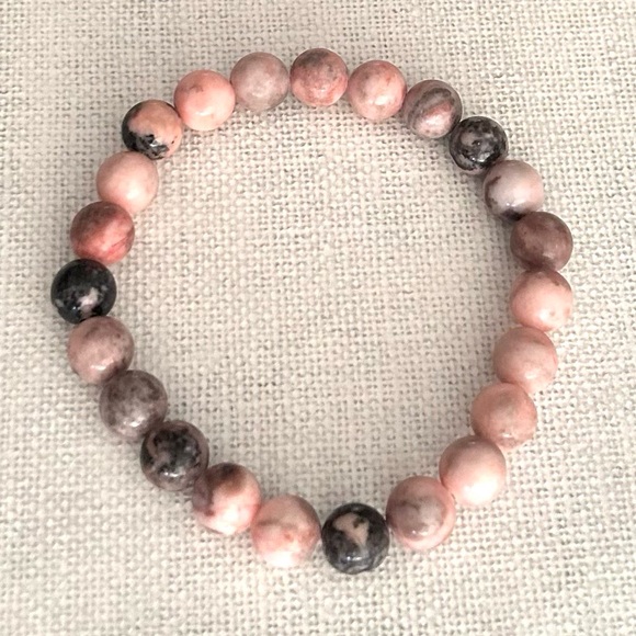 Natural Crystal Pink Zebra 8mm Gemstone Stretch Bracelet 7” - Picture 4 of 4